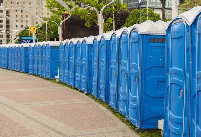 a colorful lineup of portable restrooms for concerts and music festivals in Albany, CA